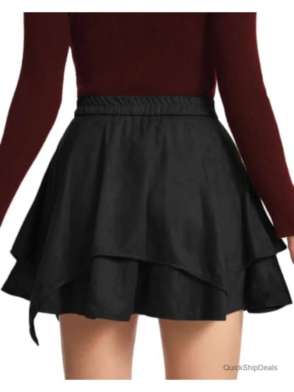 High Waisted Faux Suede Layered Mini Skirt with Pockets Western Cowgirl